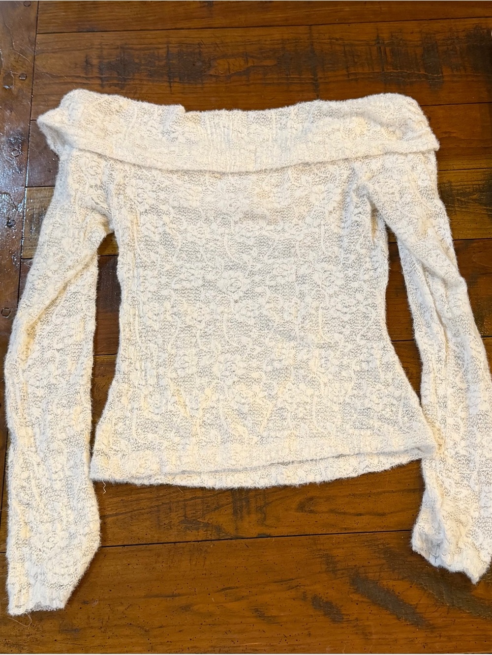 Kimchi Blue Off-Shoulder Cream Textured Knit Sweater